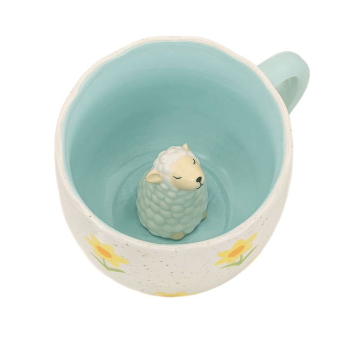 Sass and Belle Surprise Sheep mug showing the hidden sheep figure inside the blue interior