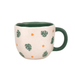 Front view of the Sass and Belle Surprise Tiger mug with green leaf print, orange flower details and dark green handle