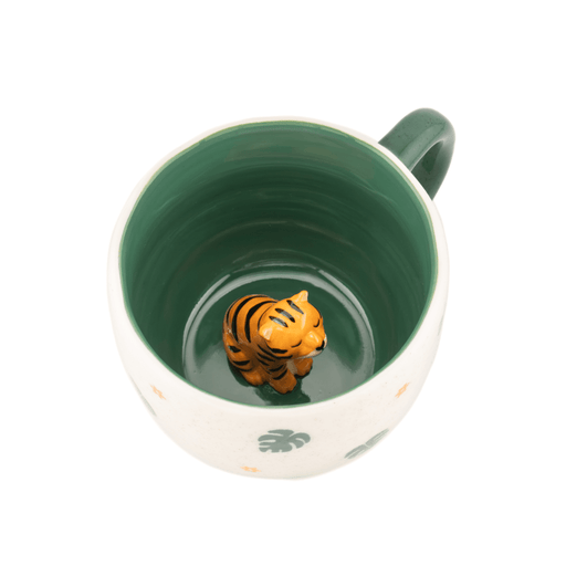 Sass and Belle Surprise Tiger mug showing the hidden tiger figure inside the dark green interior
