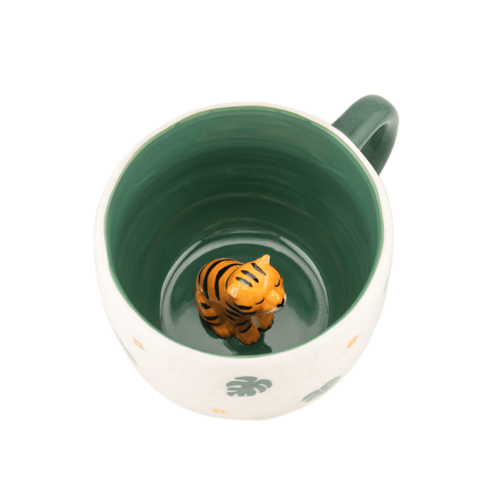 Sass and Belle Surprise Tiger mug showing the hidden tiger figure inside the dark green interior