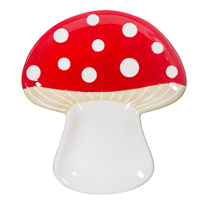 Red toadstool-shaped ceramic trinket dish by Sass & Belle with white spots, ideal home decor accessory