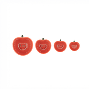 Set of four Sass and Belle tomato measuring cups showing 1 cup, half cup, one third cup and quarter cup sizes