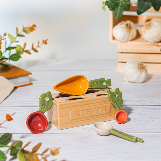 Sass & Belle ceramic vegetable measuring spoons styled on a kitchen counter