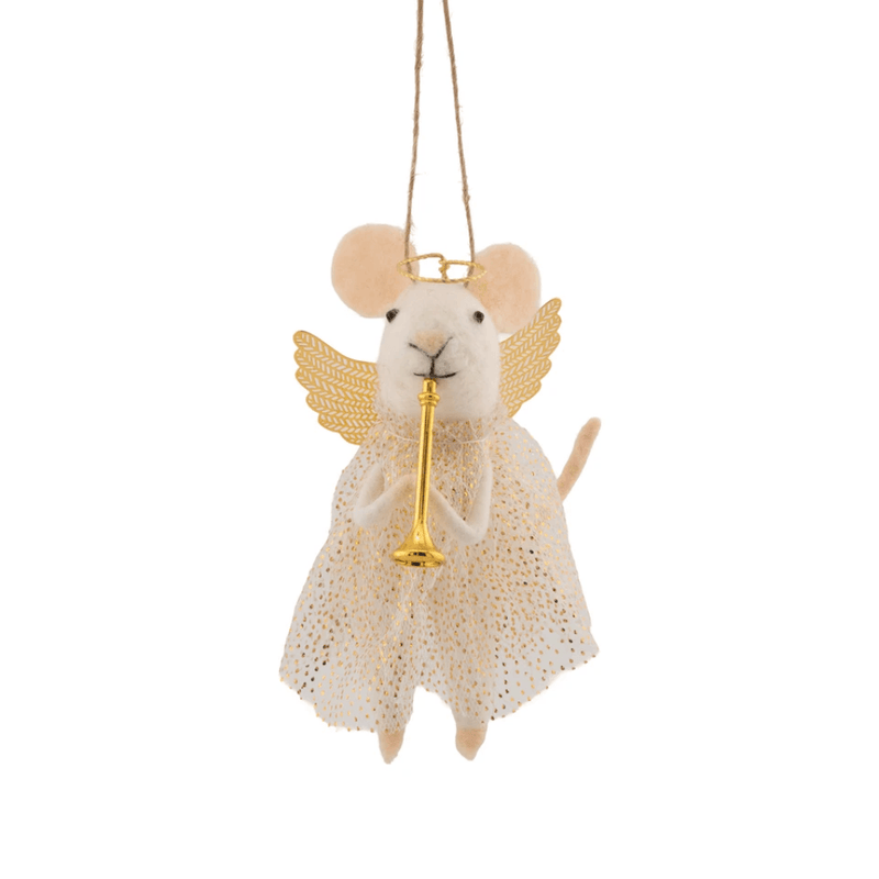 Sass & Belle angel mouse playing a trumpet felt Christmas decoration