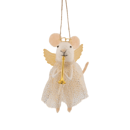 Sass & Belle angel mouse playing a trumpet felt Christmas decoration