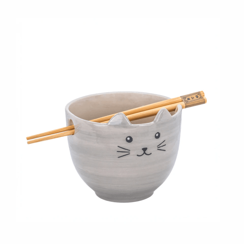 Grey Sass & Belle cat noodle bowl with matching chopsticks