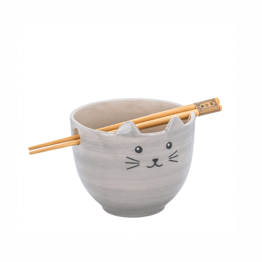 Grey Sass & Belle cat noodle bowl with matching chopsticks