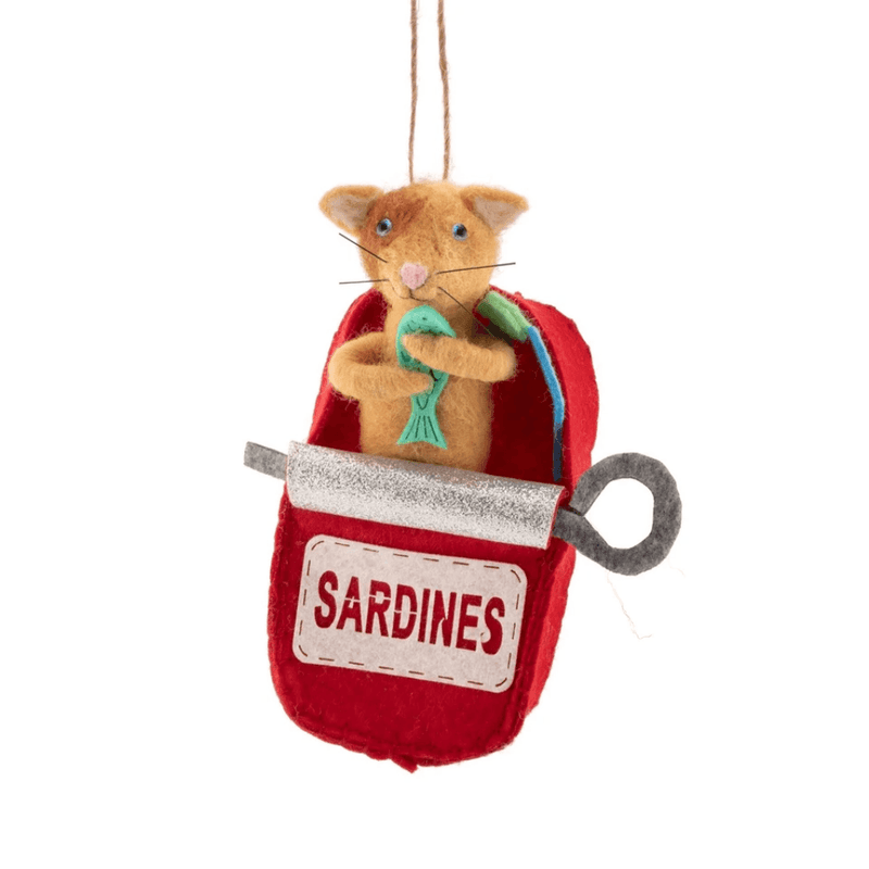 Sass & Belle cat in a red sardine tin felt Christmas decoration
