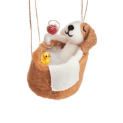 Sass & Belle dog in the bath felt Christmas decoration with rubber duck