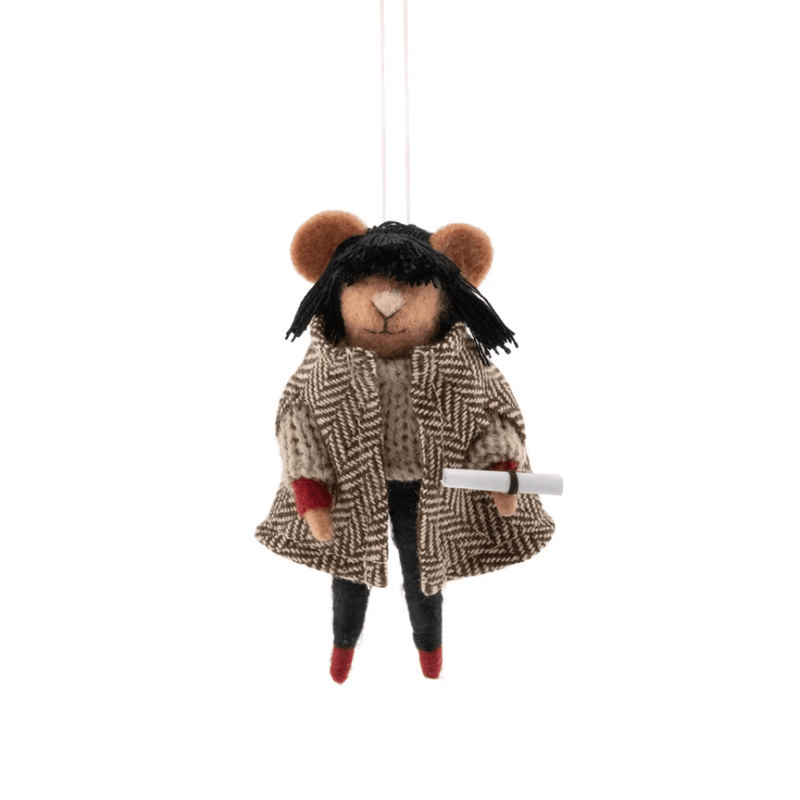 Sass & Belle fringed mouse felt Christmas decoration wearing a patterned coat