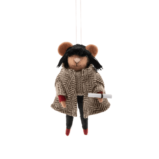 Sass & Belle fringed mouse felt Christmas decoration wearing a patterned coat