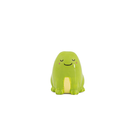 Green Sass & Belle frog pocket token with smiling face
