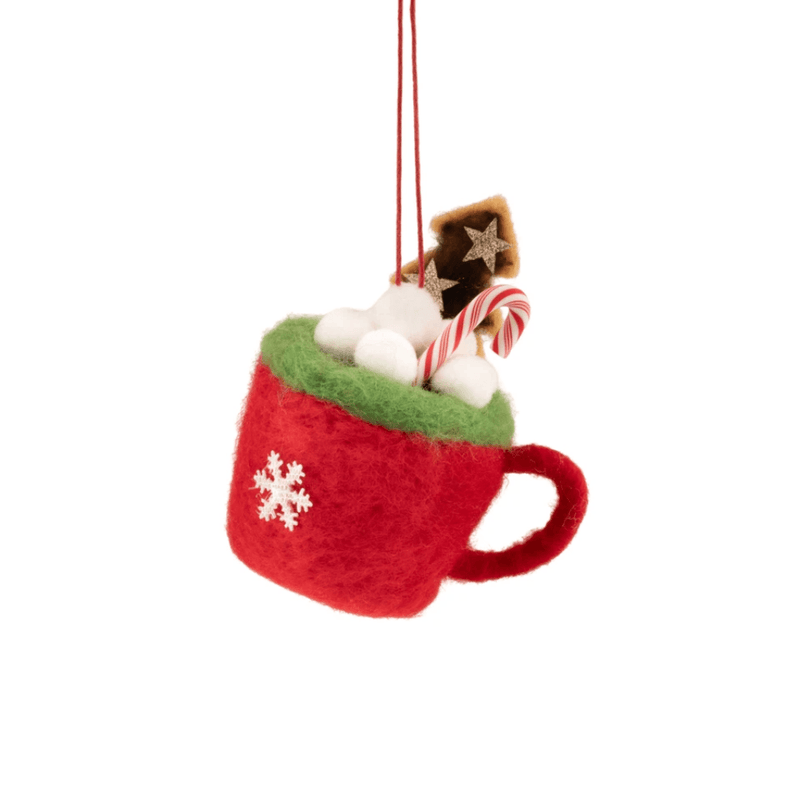 Decorate your tree with a cosy Sass & Belle hot chocolate felt Christmas decoration, topped with marshmallows, a candy cane and chocolate.