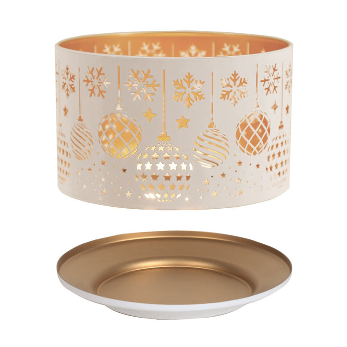 Shade and Tray Metal Silhouette - White and Gold Baubles - Something Different Gift Shop