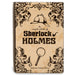 Front cover of the Sherlock Holmes ceramic book vase with deerstalker and scroll motifs.