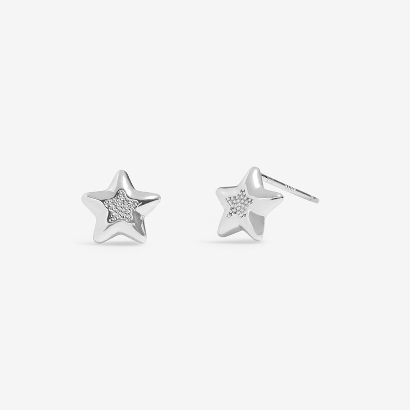 “Front view of silver‑plated star stud earrings”
