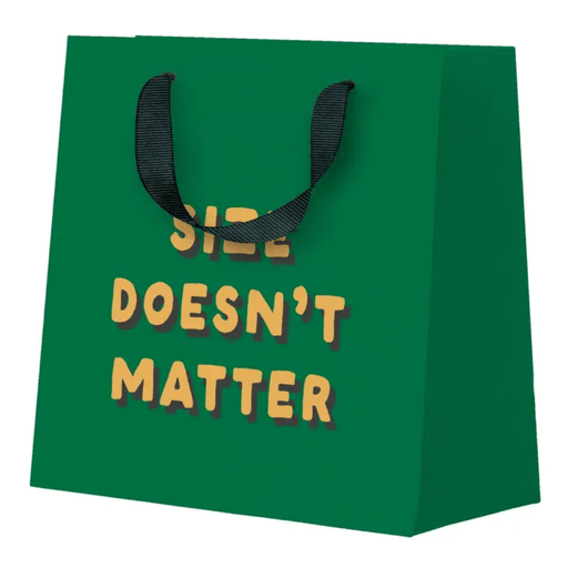 Size Doesn't Matter funny mini gift bag by Ohh Deer with green design and black handles