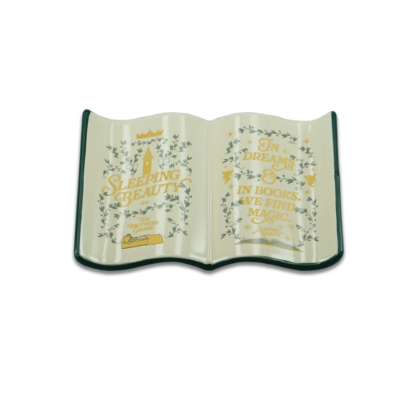 Sleeping Beauty ceramic book trinket dish shaped like an open book