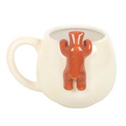 Rear view of ceramic Sleepy Bear mug with full bear figure clinging to back.


