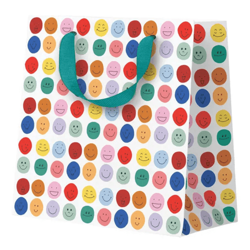 Colourful Smileys mini gift bag by Hartland Brooklyn with teal handles