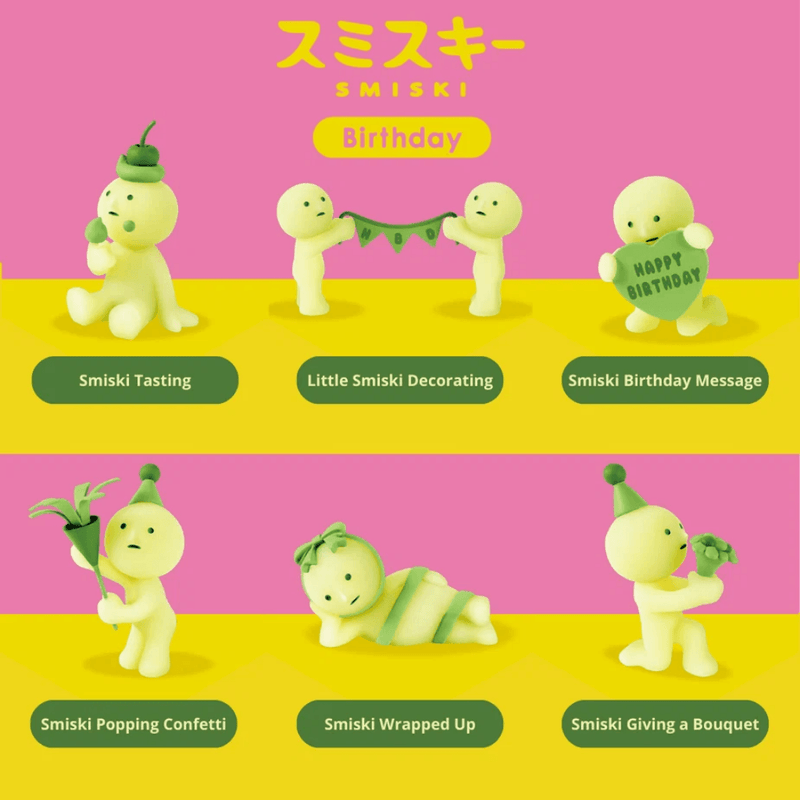 Six regular figures available in the Smiski Birthday Series