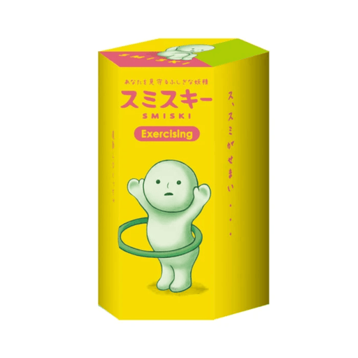 Smiski Exercising Series glow-in-the-dark Blind Box packaging featuring Smiski Hoop
