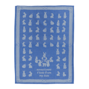 Full view of Sometimes I Hide From My Kids tea towel with bunny pattern