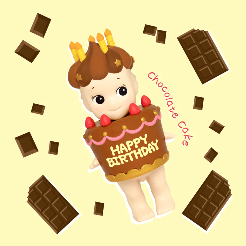 Sonny Angel Birthday Gift Chocolate Cake mini figure with chocolate frosting and birthday candles
