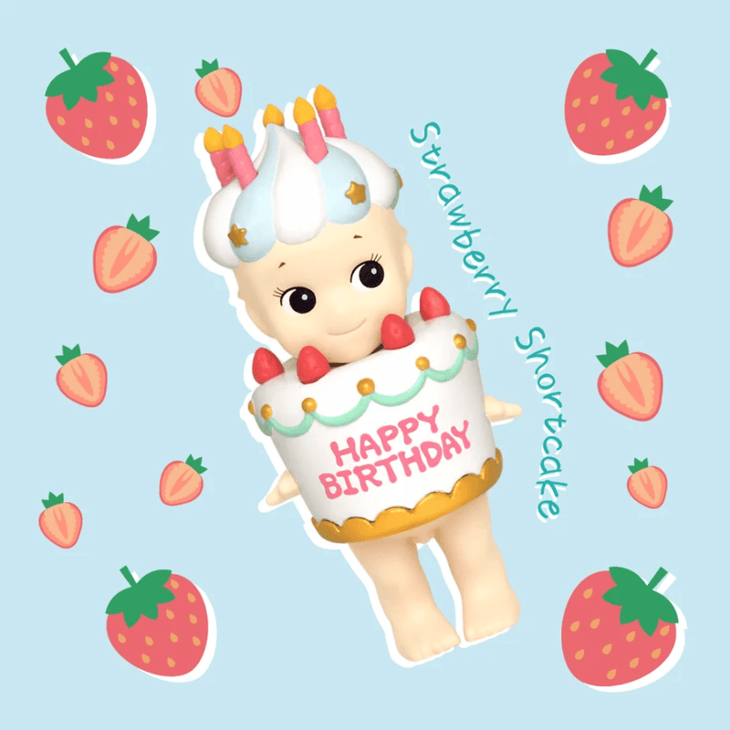 Sonny Angel Birthday Gift Strawberry Shortcake figure with white icing and strawberry decorations