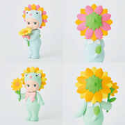 Pink and Yellow Rose Lion Sonny Angel Flower Gift figures shown from the front and back