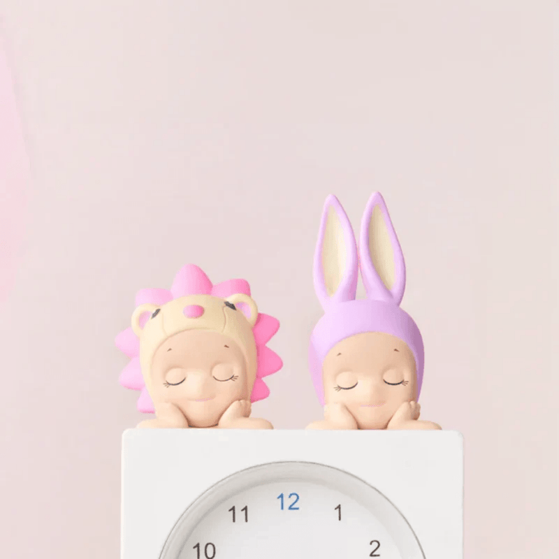 Lion and Rabbit Sonny Angel Hippers Dreaming figures peeking over a clock
