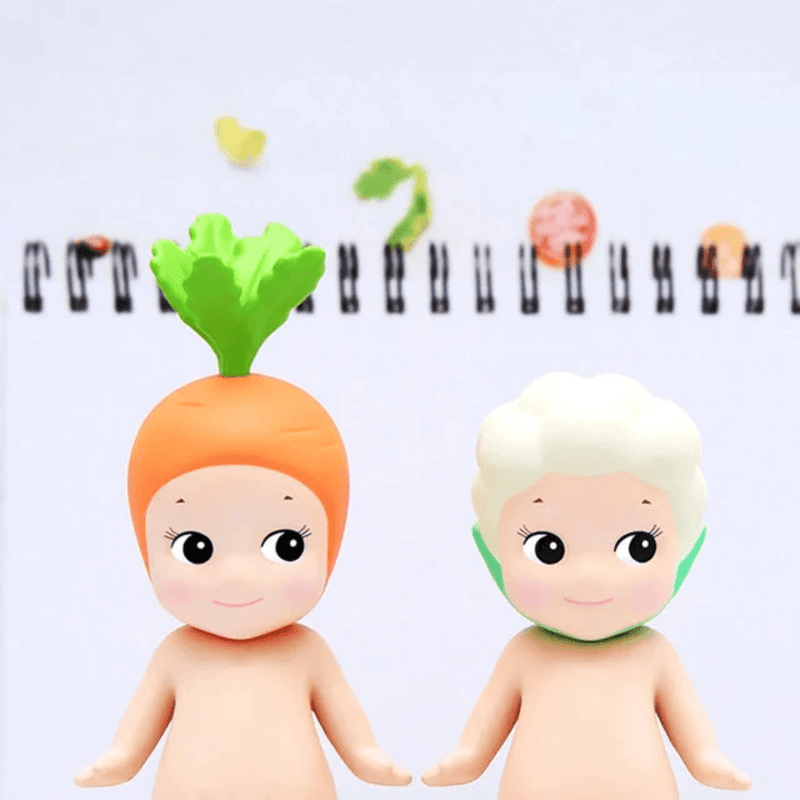 Sonny Angel Vegetable Series Carrot and Cauliflower mini figures wearing colourful vegetable hats