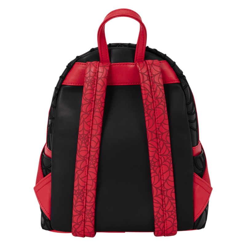 Back of the Loungefly Spider-Man mini backpack with red adjustable straps