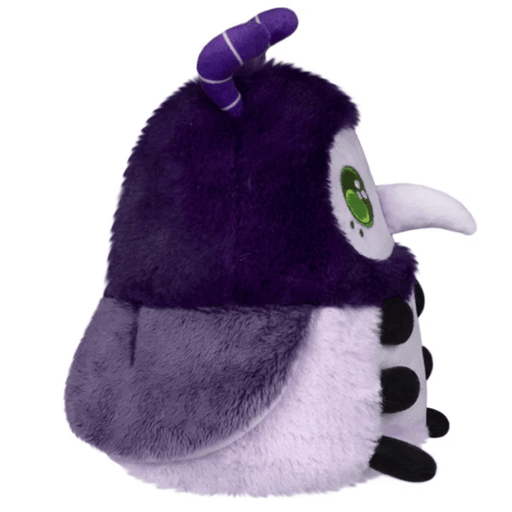 Side view of Squishable Plague Doctor Bug plush showing beak, antennae and fuzzy wings
