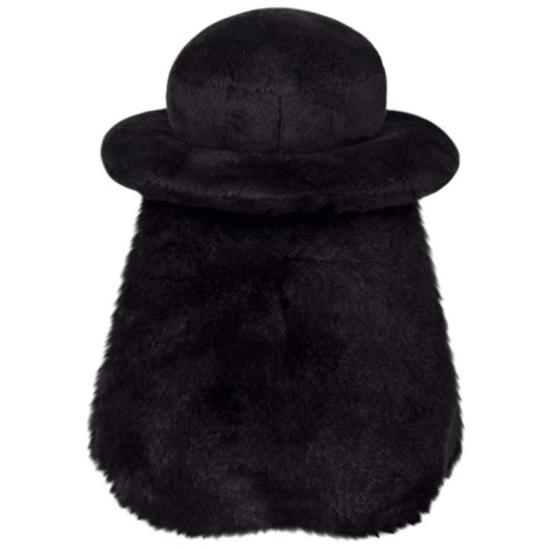 Back view of Squishable Plague Doctor Void plush showing soft black fur and top hat