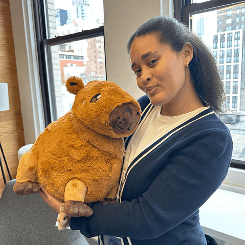 Squishable Capybara plush being held to show its large full-sized design