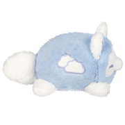 Side view of the Cloudy Kitsune plush showing embroidered cloud details
