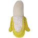 Back view of banana plush toy showing soft peel and fluffy white texture

