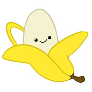 Cartoon design of Squishable banana plush with cute face and open peel


