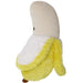Side view of Comfort Food Banana plushie with fluffy layers and brown stem detail

