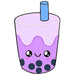 Cute illustration of the Squishable Bubble Tea plushie with pastel colours, smiling face, and straw.
