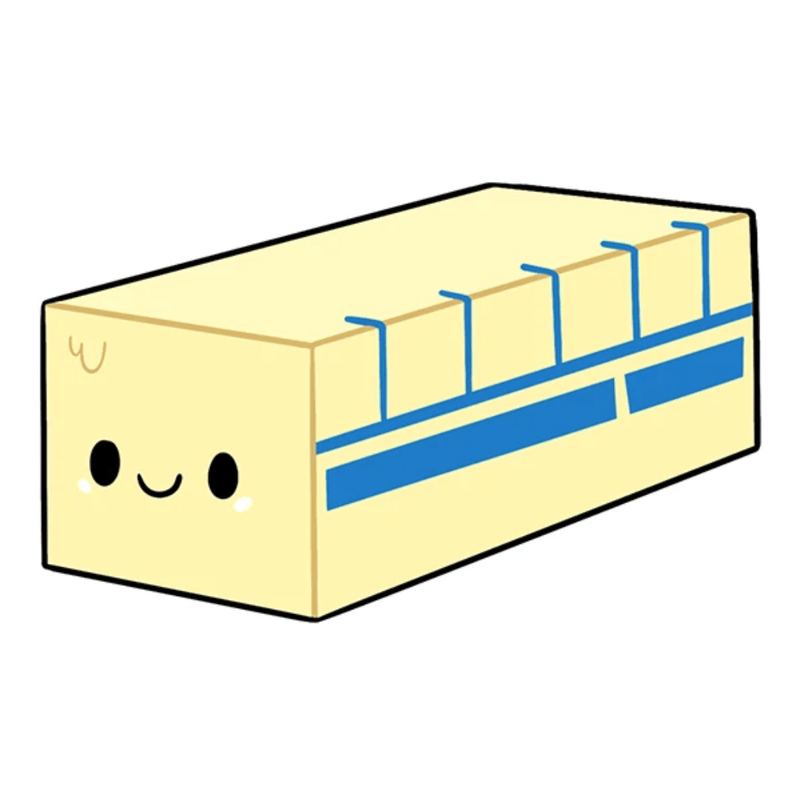 Illustrated Squishable Comfort Food Butter character with smiling face and blue wrapper details