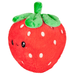 Angled view of Squishable Comfort Food Strawberry plush toy showing winking face and leaf top