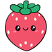 Cartoon illustration of the Squishable Comfort Food Strawberry plush toy with pink-red body and green top