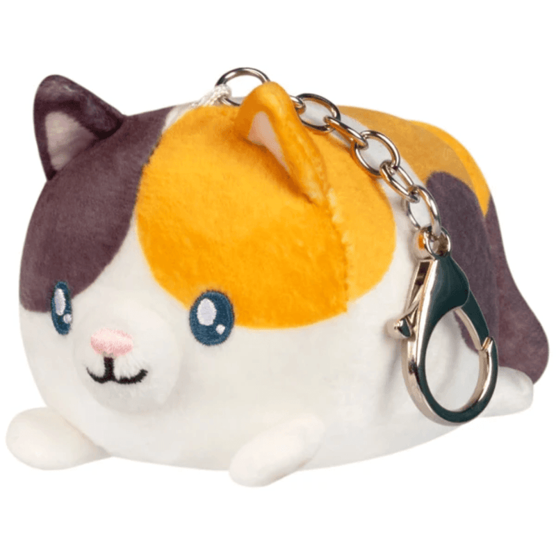 Calico Squishable plush cat keychain with orange, grey and white markings