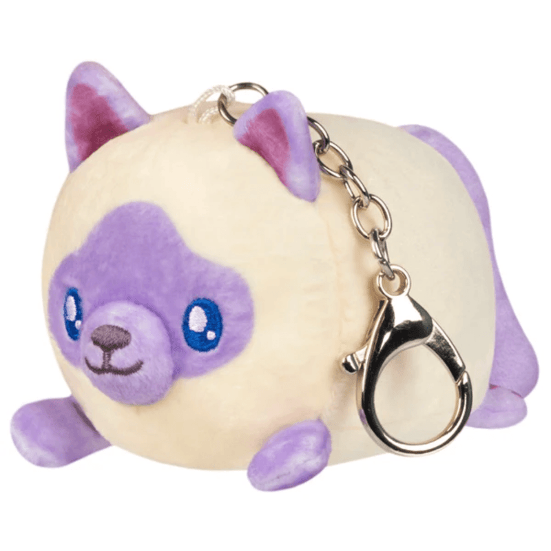 Lilac Point Squishable cat keychain with cream fur and purple details