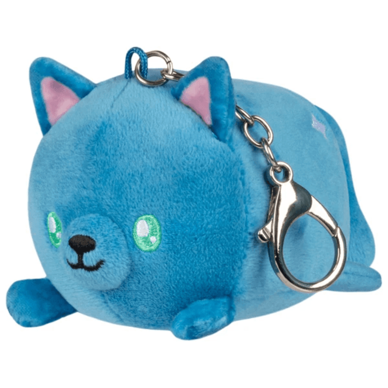 Russian Blue Squishable plush cat keychain with blue fur and green eyes