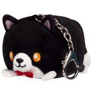 Tuxedo Squishable plush cat keychain with black and white fur and red bow tie