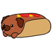 Cartoon illustration of the Squishable Dachshund Hot Dog plush toy