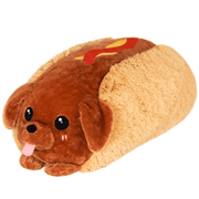 Squishable Dachshund Hot Dog plush toy front angled view on a white background